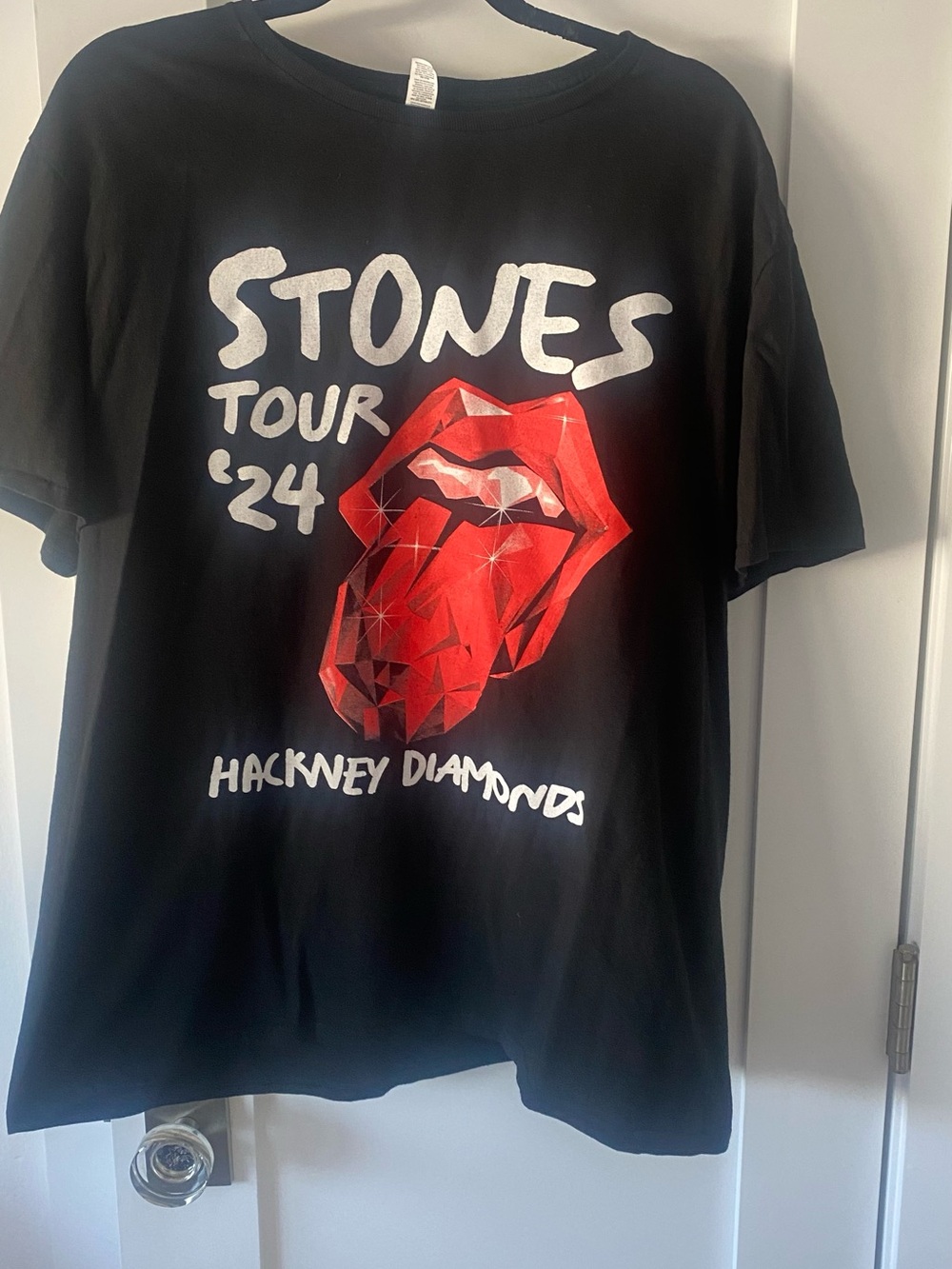 Black 'Stones Tour '24' Graphic T-Shirt with Red Tongue Design
